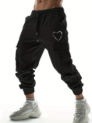 Heart Pattern Side Pockets Drawstring Joggers Men's Cargo Pants