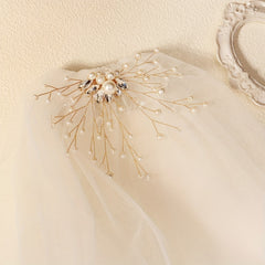 Tulle Bride's Veil with Golden Floral Hair Comb