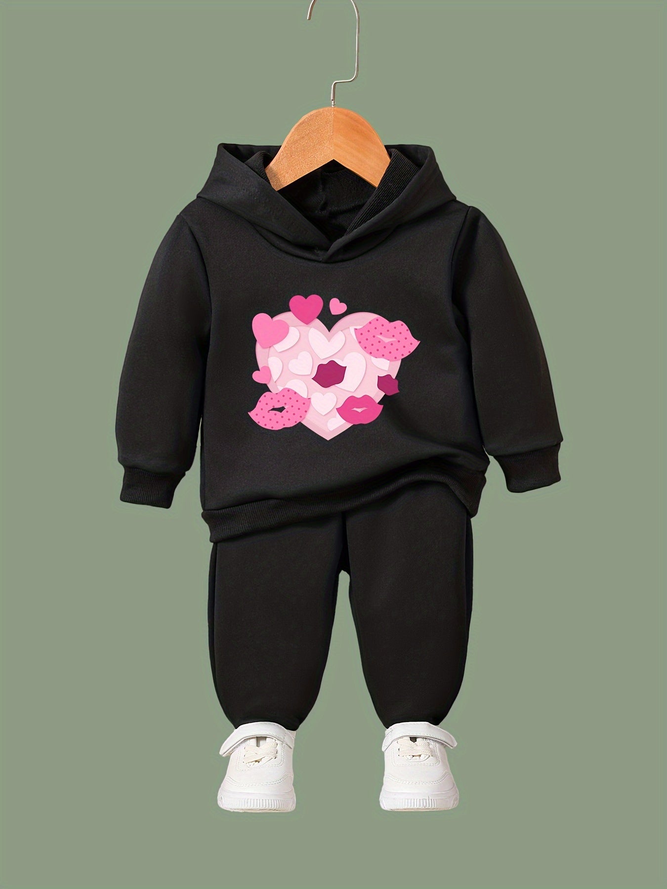2pcs Heart & Kisses Hoodies Pants Set for Girls