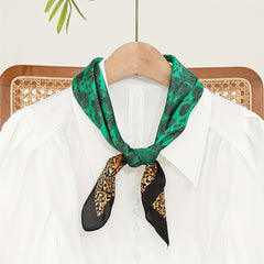 Green Leopard Print Bandana Satin Square Scarf