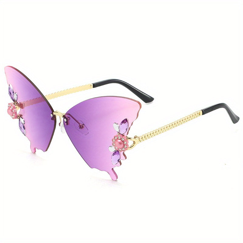 Rhinestone Butterfly Sunglasses with Crystal Flower