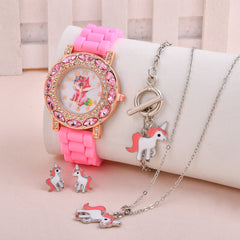 Unicorn Watch Necklace Earrings Set for Girls