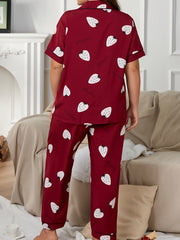 Strawberry Print Pajama Set Short Sleeve Button Up Shirt & Pants
