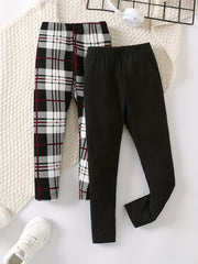 Girls Two Pack Leggings Camouflage Leopard Plaid Elastic Slim Pants