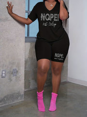 Women's Plus Rhinestone Letter Short Sleeve Tee & Shorts Set