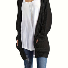 Mid Length Knit Cardigan Open Front Long Sleeve Sweater
