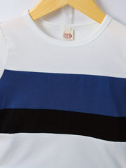 Boys 2pcs T shirt & Shorts Set Stripe Block Print Elastic Waist Crew Neck