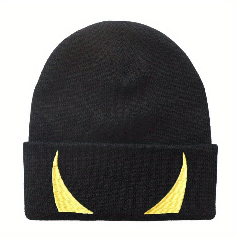 Ear Protection Knit Beanie Hat Devils Horn Embroider