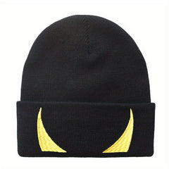 Ear Protection Knit Beanie Hat Devils Horn Embroider