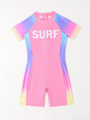 Girls One Piece Swimsuit Short Sleeve Boxer Bathing Suit Summer Kids Clothes