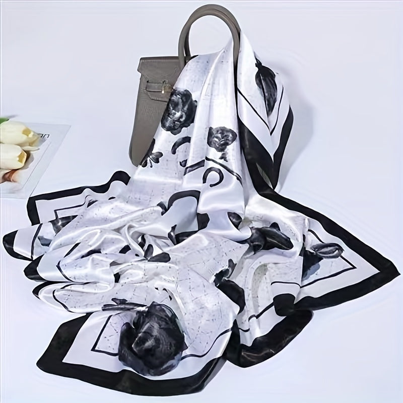 Peony Flower Silk Square Scarf Large Shawl Women Headwrap Hair Accessory