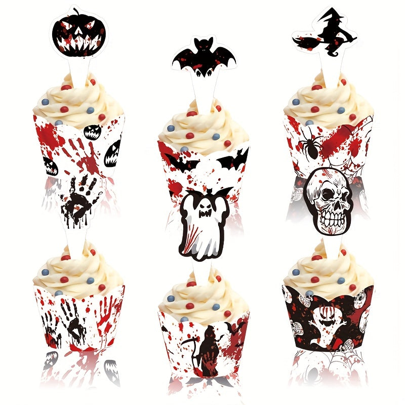 6pcs Halloween Cupcake Wraps Cake Toppers Label Marking For Food
