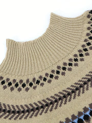 Casual Sweater Women's Plus Geo Print Lantern Sleeve High Neck Jumper