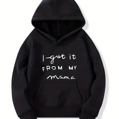 Girls' Mama Print Hooded Sweatshirt Top Youth Long Sleeve Hoodie