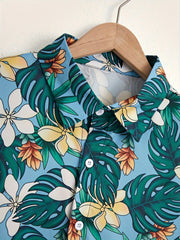 Flower & Leaves Pattern Men's Shirt For Autumn