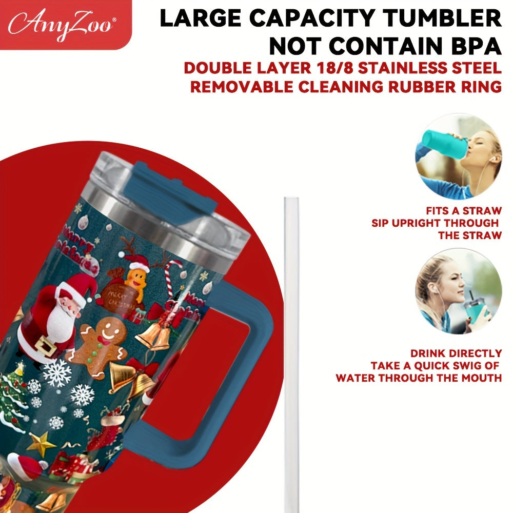 Anyzoo 40oz Christmas Stainless Steel Water Cup Leakproof Bottle