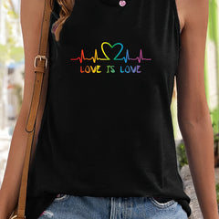 Heart & Letter Print Sports Vest Stretchy Casual Top Women