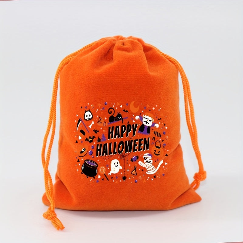 Orange Velvet Cloth Bag Halloween Candy Gift Bag Drawstring Small Bag