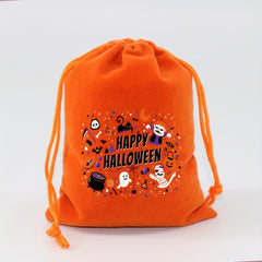 Orange Velvet Cloth Bag Halloween Candy Gift Bag Drawstring Small Bag