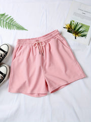 2 Pc Solid Sports Shorts With Pockets Set for Women