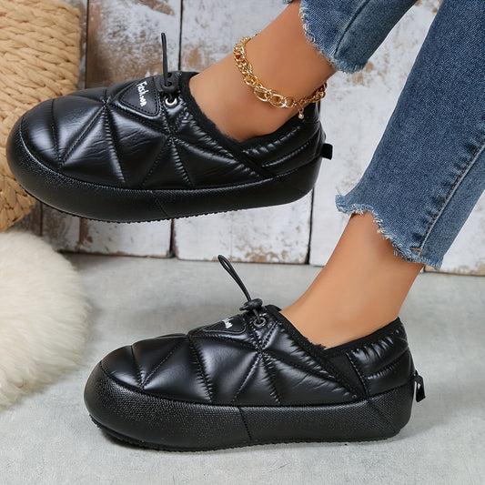 Women's Snow Boots with Letter Patches Lightweight Flat Ankle Boots