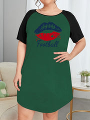 Kiss & Football Print Raglan Sleeve Round Neck Tee Sleep Dress
