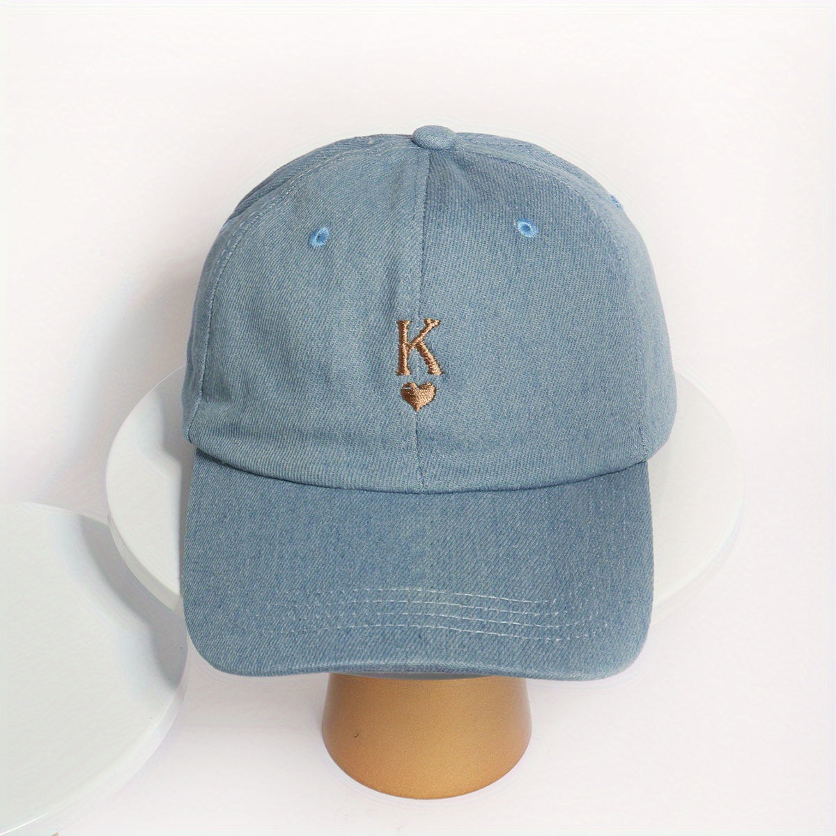 Heart K Embroidery Baseball Cap Unisex Washed Distressed Dad Hat