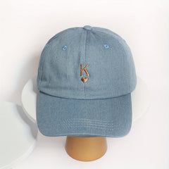 Heart K Embroidery Baseball Cap Unisex Washed Distressed Dad Hat