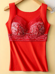 Lace Thermal Tank Top V Neck Padded Floral Print Lingerie
