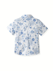 Boys Flower & Leaf Print Short Sleeves Shirt for Spring & Summer