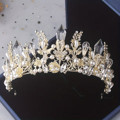 Faux Pearl Crystal Headband Queen's Style Tiara Head Jewelry