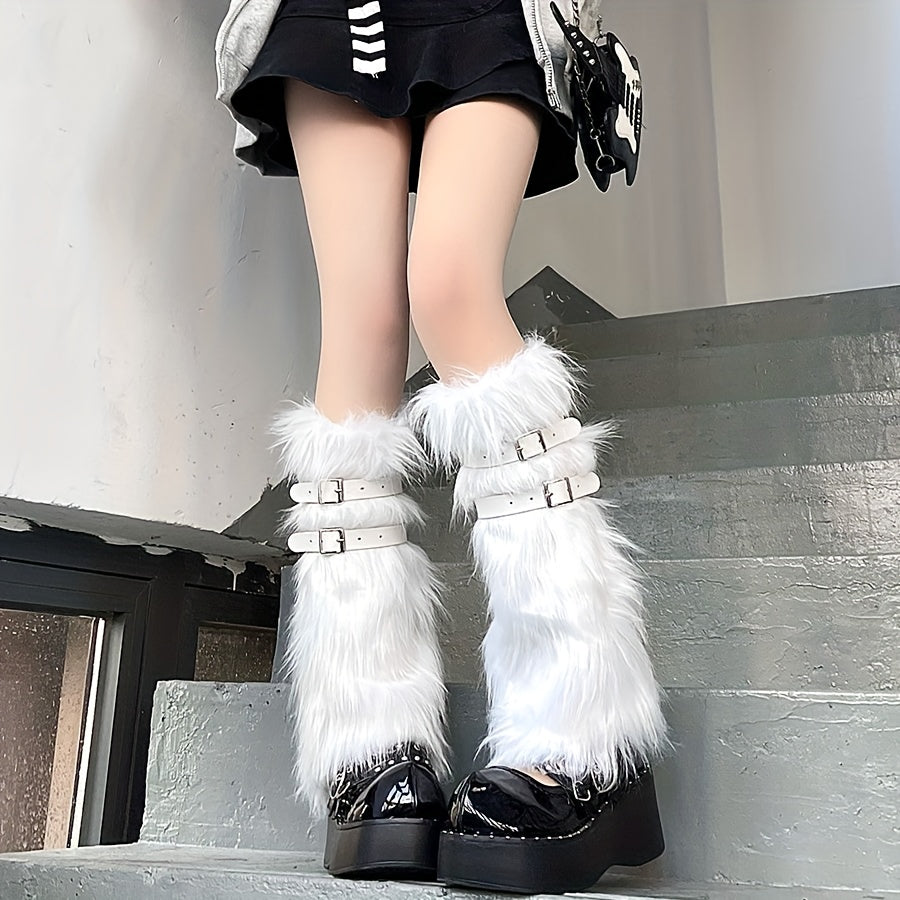 Y2K Fuzzy Leg Warmers Knee High Socks
