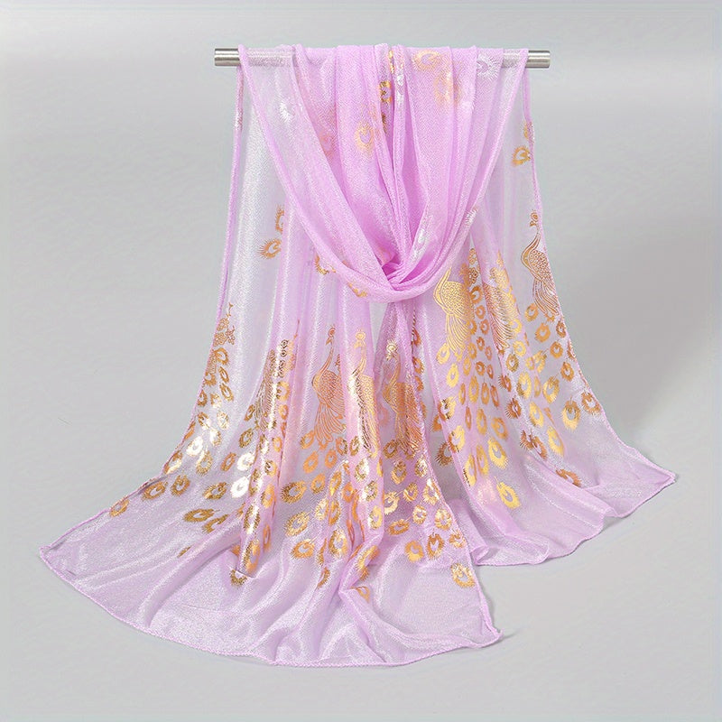 Peacock Hot Stamping Scarf Thin Breathable Shawl Women Sunscreen Windproof