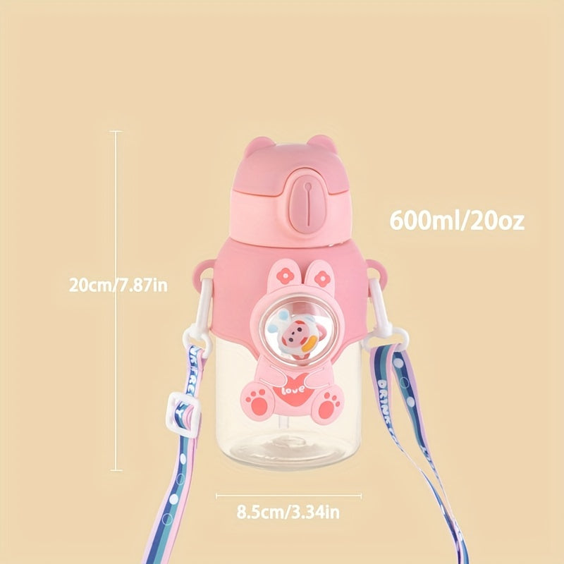 600ml Leakproof Plastic Water Bottle with Straw and Carrying Strap