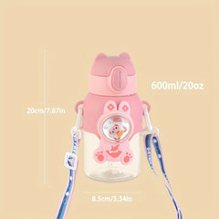 600ml Leakproof Plastic Water Bottle with Straw and Carrying Strap