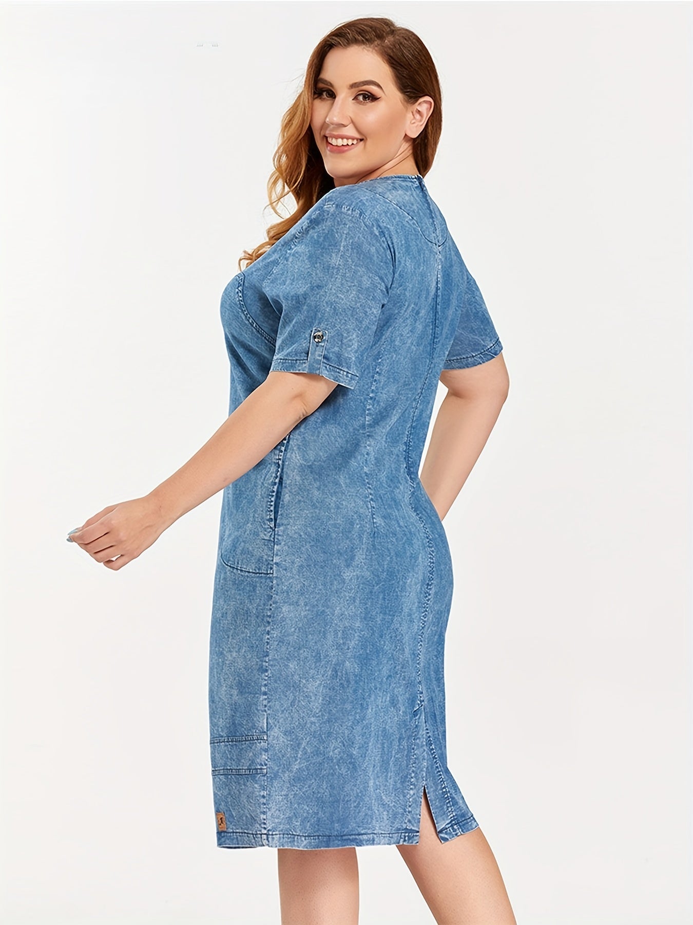 Casual Denim Dress Women's Plus Short Sleeve Denim Dress