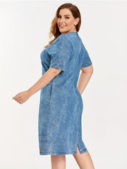 Casual Denim Dress Women's Plus Short Sleeve Denim Dress