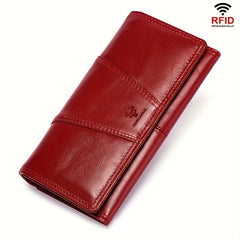 RFID Blocking Women's Travel Wallet Snap Closure Red