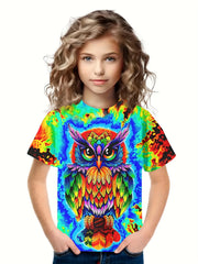 3D Owl Graphic Short Sleeve T shirt Girls Casual Summer Tops
