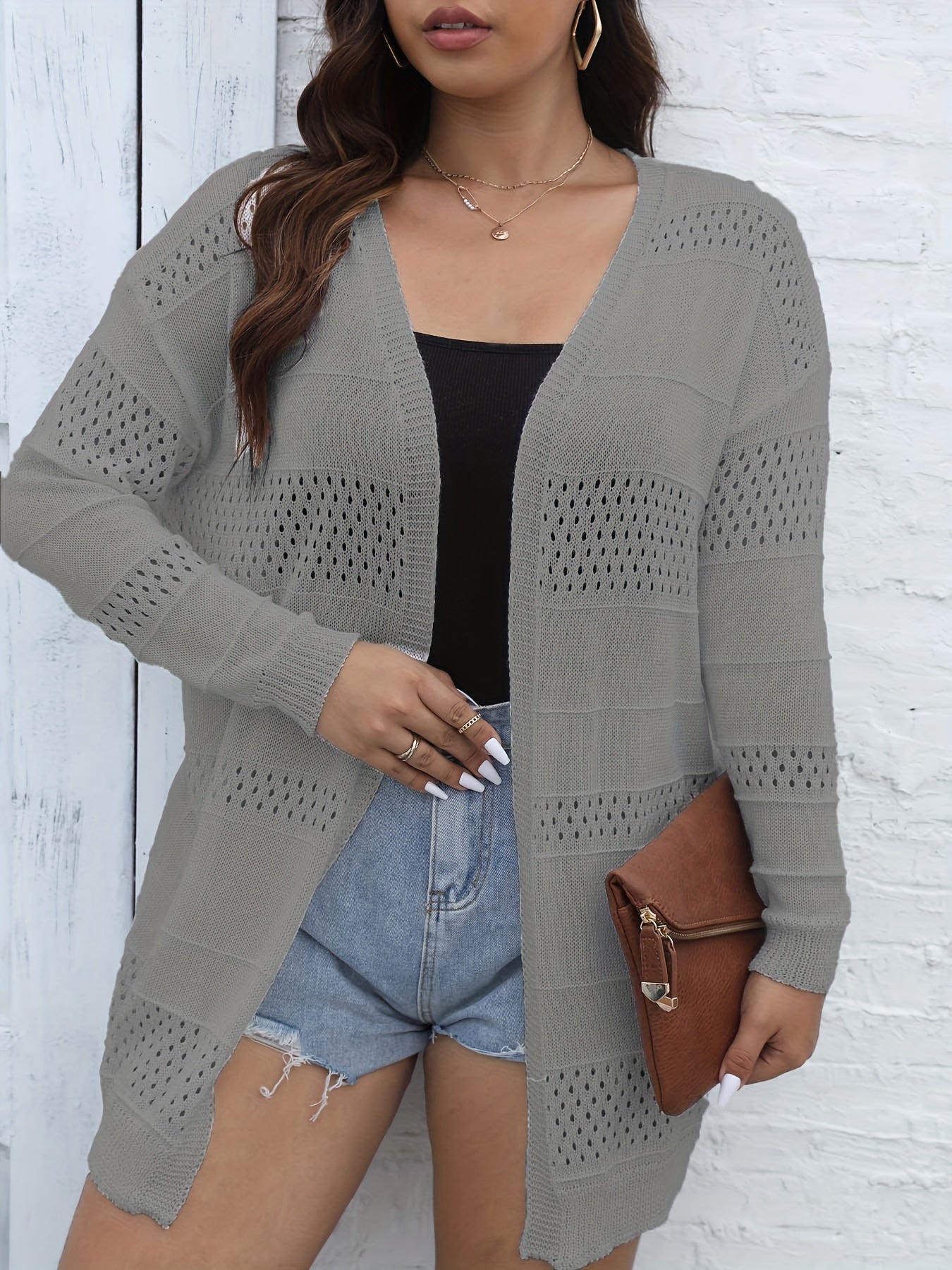 Eyelet Embroidered Lantern Sleeve Cardigan