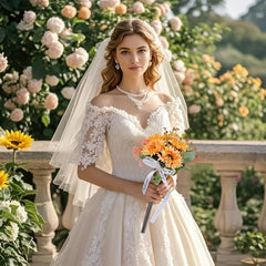 Boho Sunflower Bridal Bouquet, Handcrafted Leaves, Ribbon, Wedding Accessory