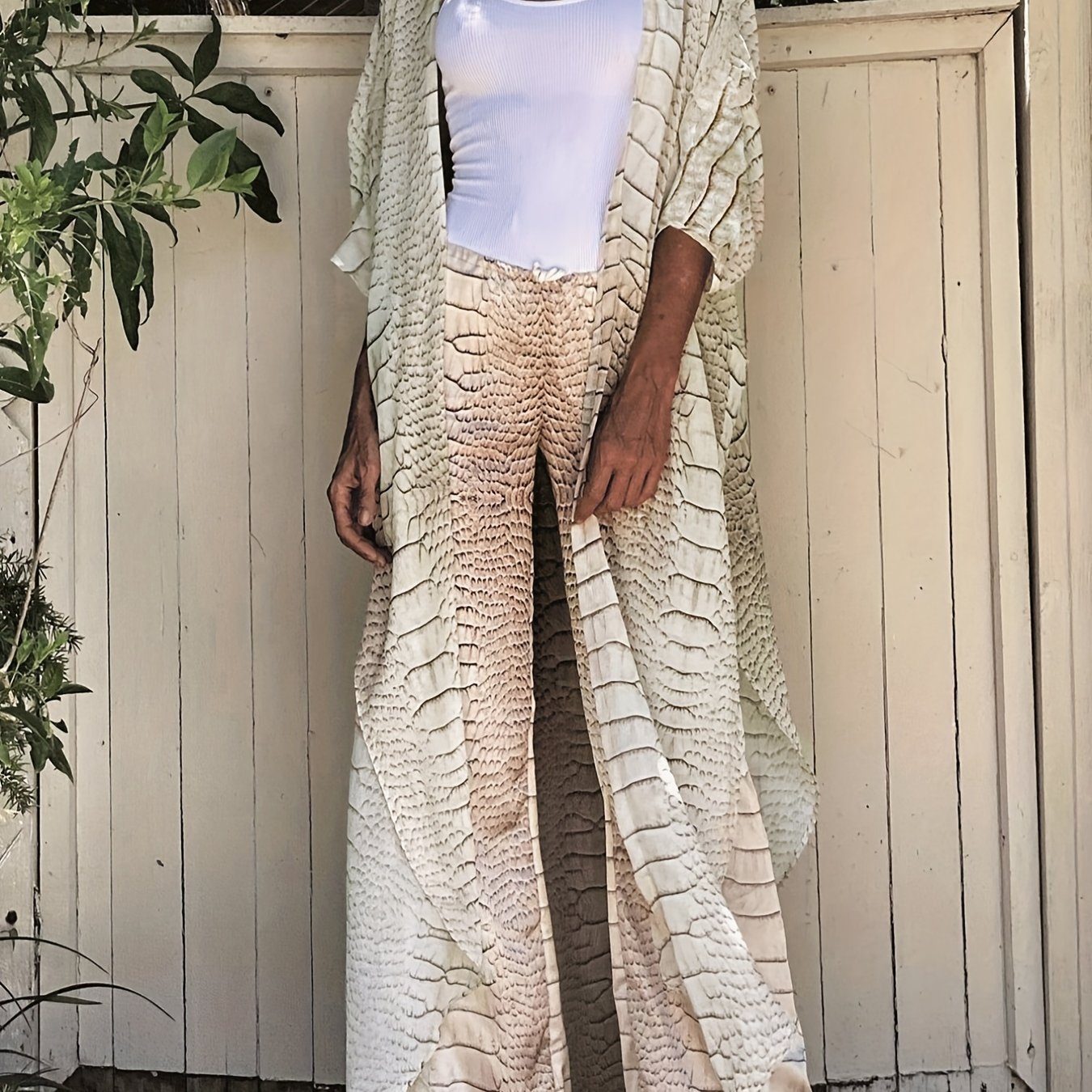 Crocodile Print V Neck Kaftan 2 Piece Set Women's Swimwear