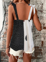 Feather Print Colorblock Tie Strap Cami Top