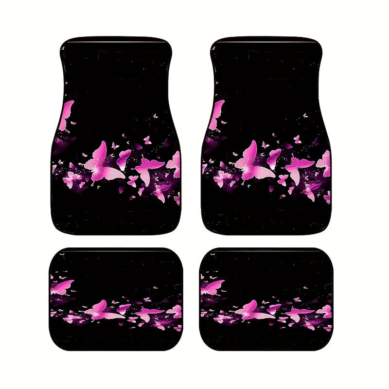 4pcs Butterfly Flower Car Floor Mats Universal Fit Vans Women Pink Mat Halloween