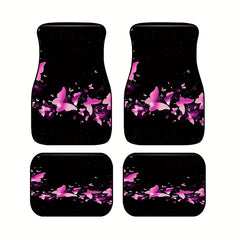 4pcs Butterfly Flower Car Floor Mats Universal Fit Vans Women Pink Mat Halloween