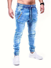 Men's Denim Cargo Pants Zip Pockets Jogger Pants