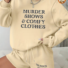 Slogan Print Sweatshirt & Shorts 2 Piece Set