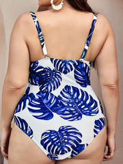 Tropical Print V Neck One Piece Swimsuit