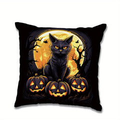 Halloween Cat Pillow Flannel Pillowcase for Sofas and Chairs