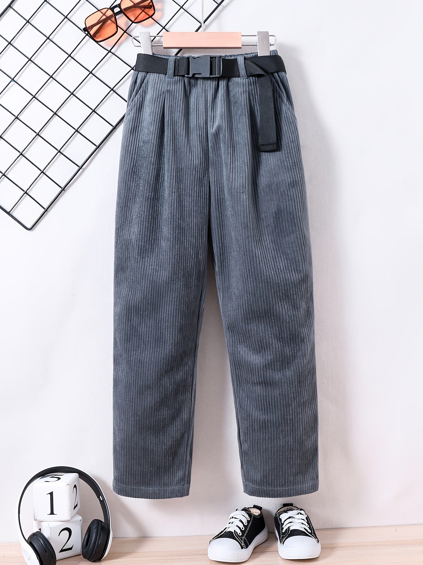 Boys Corduroy Long Pants with Belt for Spring and Autumn